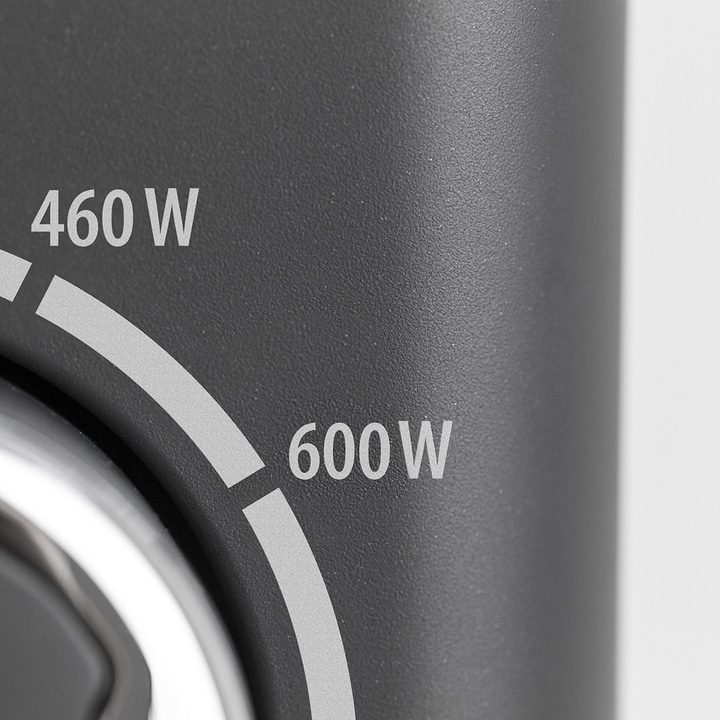 Drehregler mit Leistungsangaben: 460 W und 600 W, grauer Hintergrund