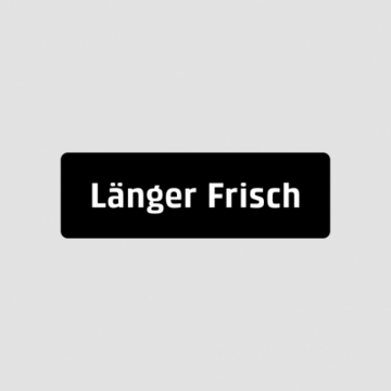 Schwarzer Balken mit weißer Schrift "Länger Frisch"