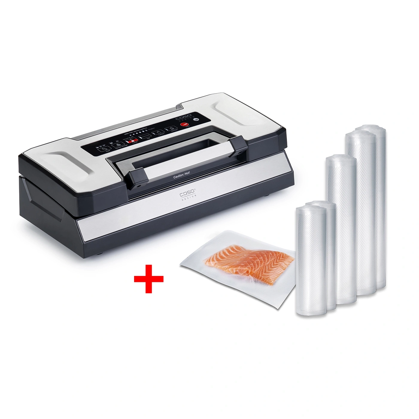 Vacuum sealer with fish and rolls for the kitchen, for vacuuming food products