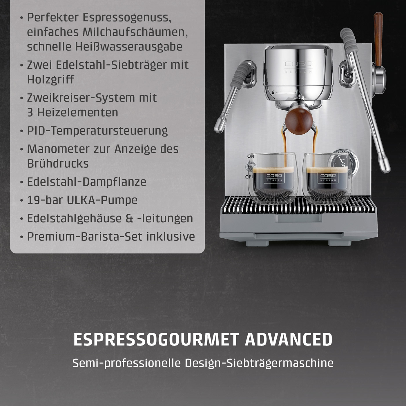 Eine Espressomaschine mit zwei Gläsern Kaffee.