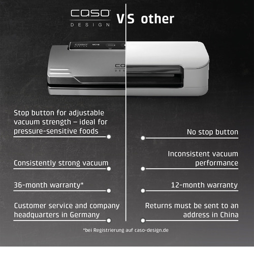 Comparison of Caso vacuum sealer with others: features, warranty, customer service.