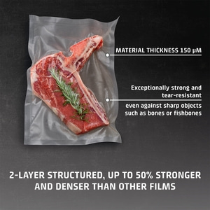 Meat in vacuum bag, material strength, tear-resistant, bones, ribs, 2 layers, stronger, denser