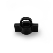 Black plastic part with handle, isolated on white background