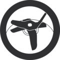 Kreisförmiges Symbol mit einem Mixer-Messer in der Mitte, schwarz-weiß