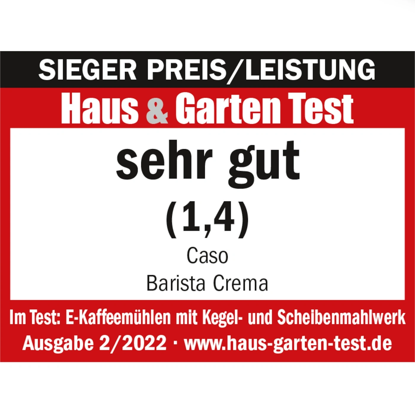Award for Caso Barista Crema: very good (1.4) from Haus & Garten Test