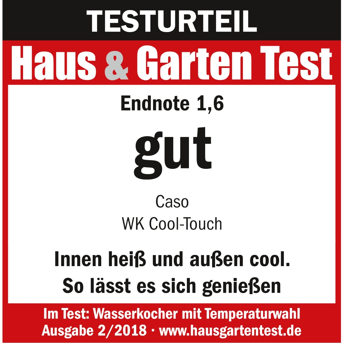 Test result Haus & Garten Test, grade 1.6, good, Caso WK Cool-Touch, kettle test