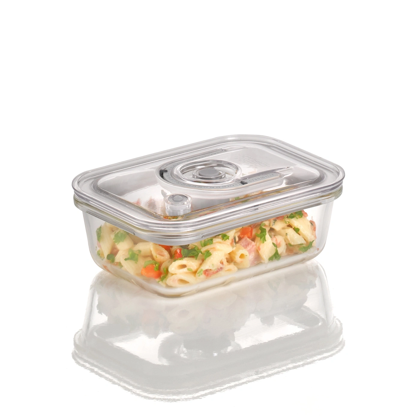 Glasbehälter mit Essen, Deckel, transparent, rechteckig, Küche, Lebensmittel, Salat