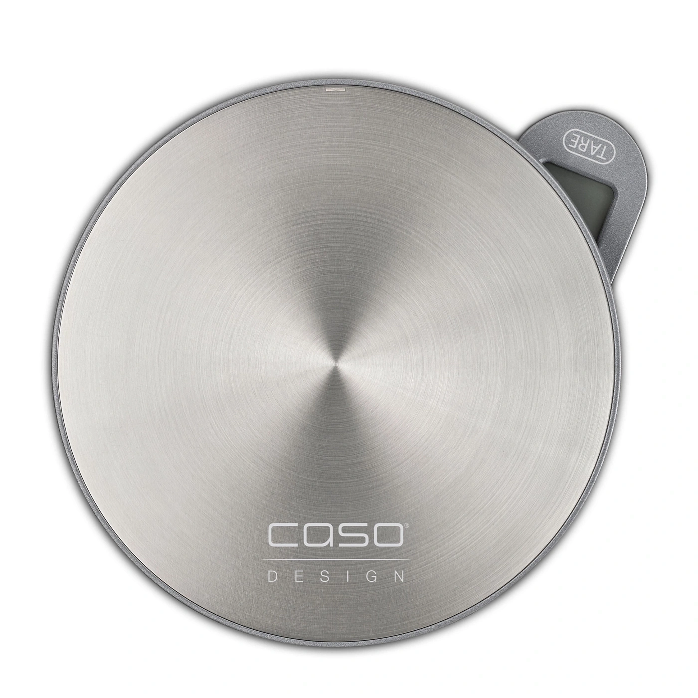 Silver kitchen scale with digital display and TARE button, CASO Design.