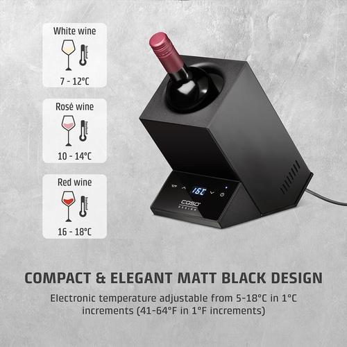 Wine cooler with temperature display for white, rosé, and red wine in an elegant design.
