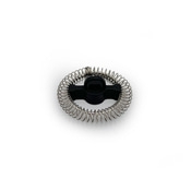 Black milk frother with metal spiral on white background
