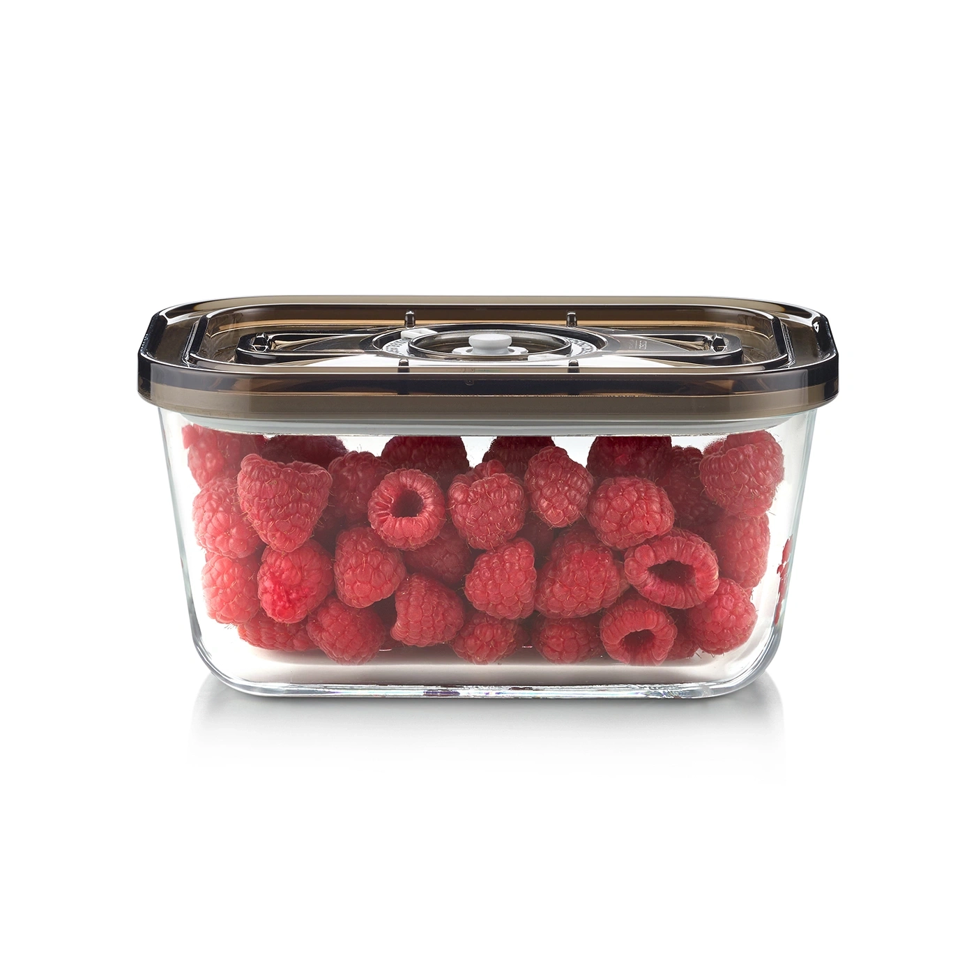 Glasbehälter mit Himbeeren, transparent, rechteckig, Deckel, Lebensmittelaufbewahrung