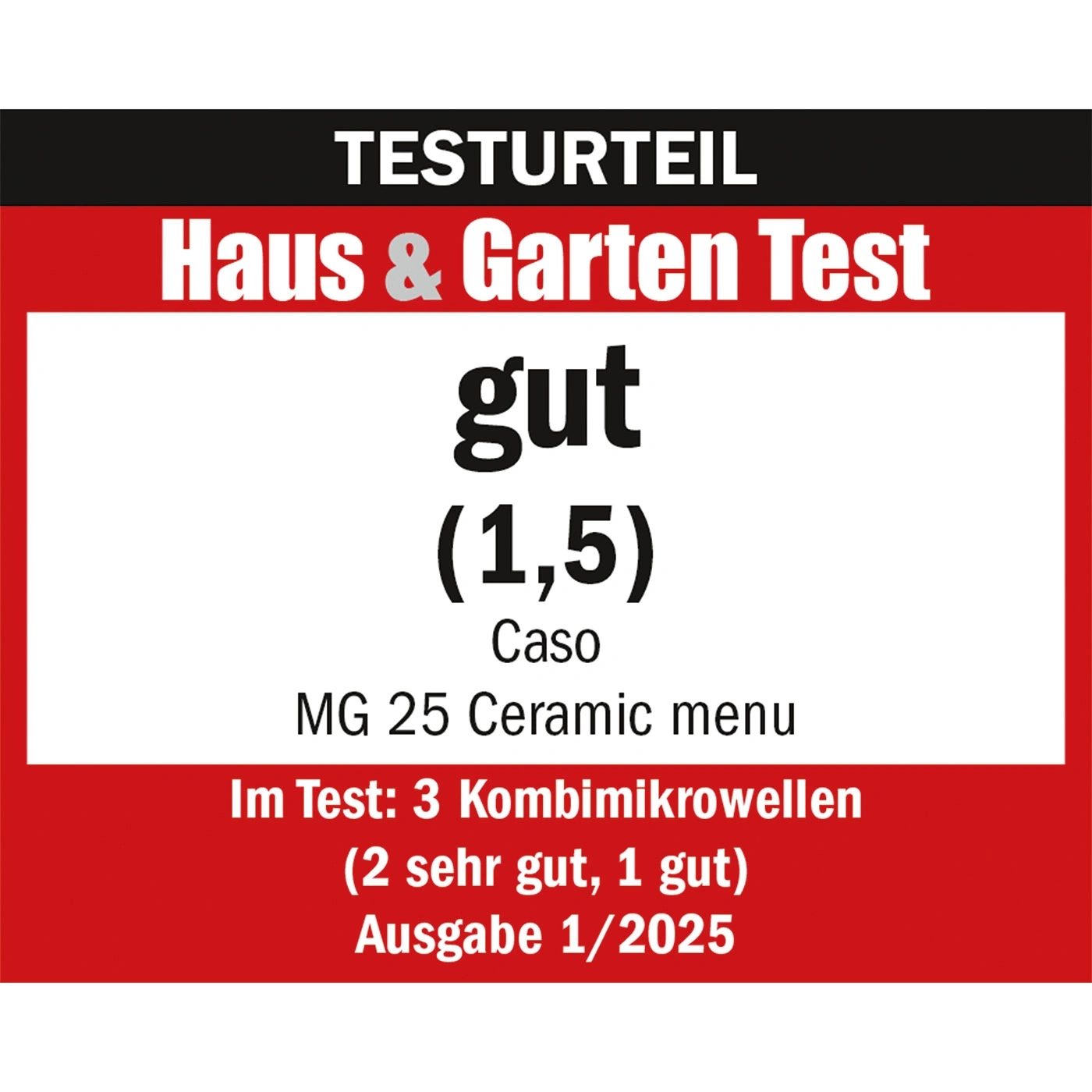 Test result Haus & Garten Test: good (1.5) for Caso MG 25 Ceramic menu, issue 1/2025