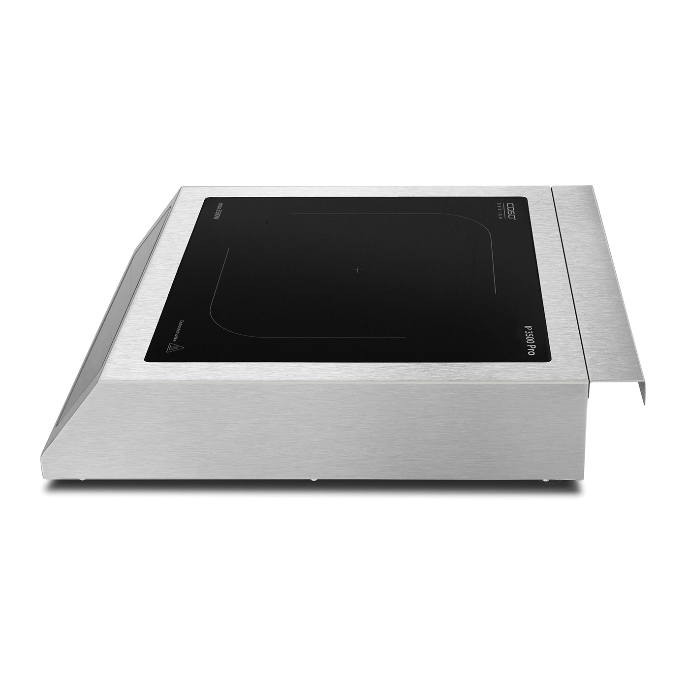 Induction cooktop, stainless steel, black cooking surface, modern design, kitchen appliance