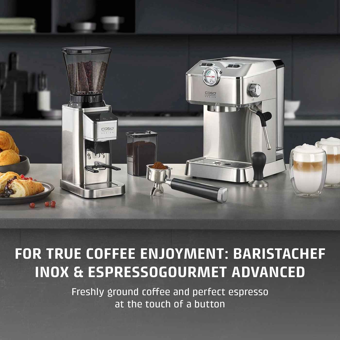 Coffee machine and coffee grinder on kitchen counter