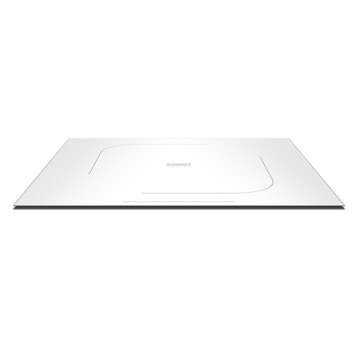 White cooktop with Caso logo and notice: do not touch.