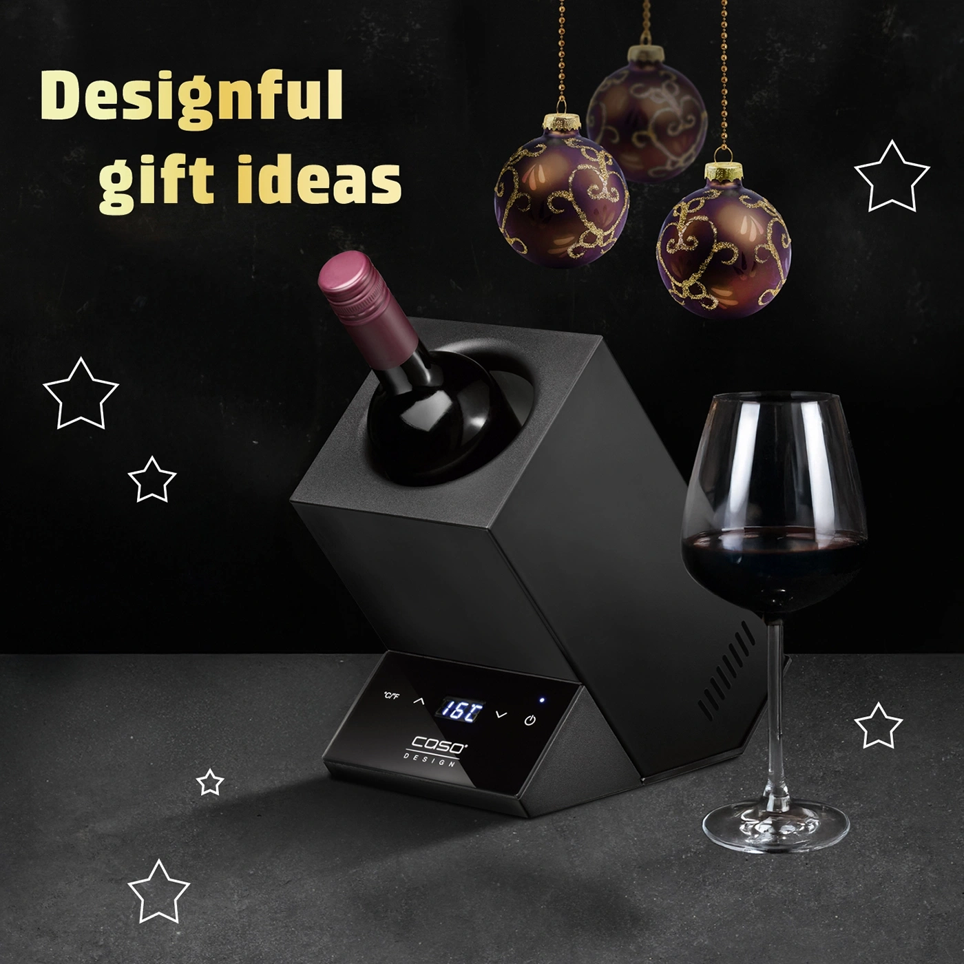 Wine gift idea with wine cooler and glass, designful gift ideas for Christmas