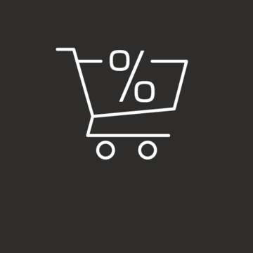 Shopping cart with percentage sign, discount symbol, special offer, black
