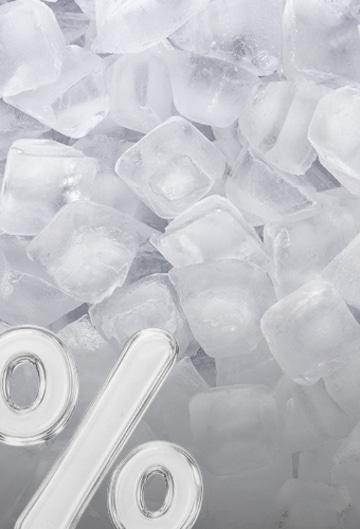 Glassy percent sign on ice cubes