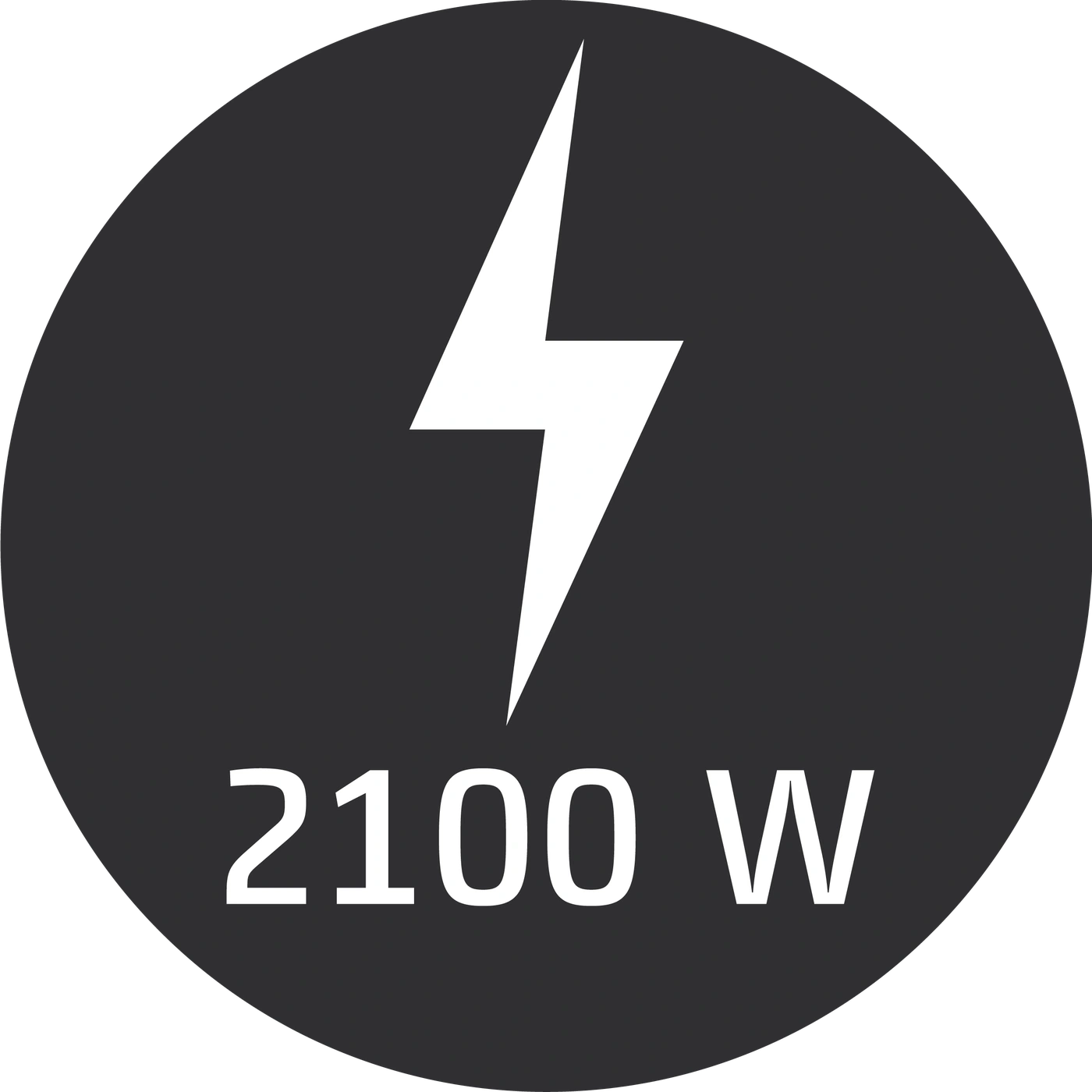 Blitzsymbol mit 2100 W Leistung auf einem dunklen Hintergrund