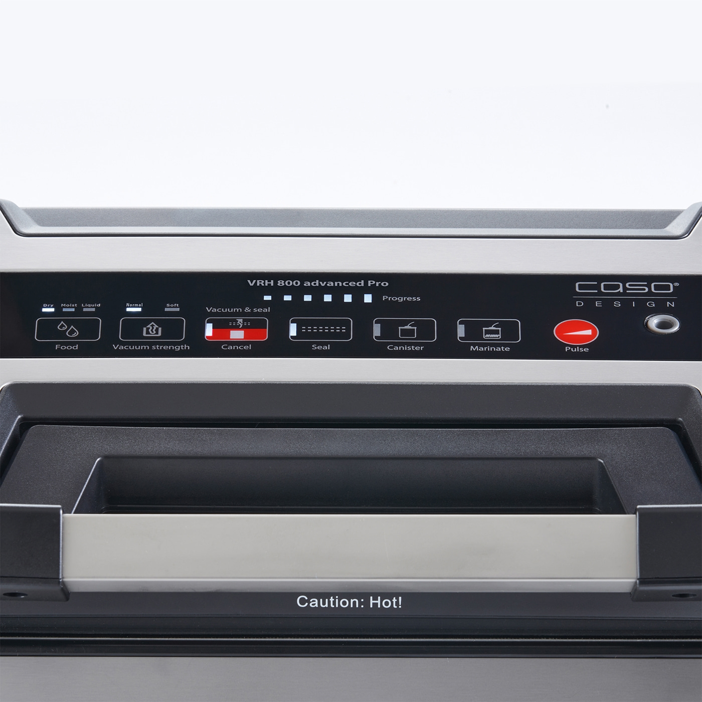Vacuum sealer with control panel and functions like vacuum, seal, cancel, and pulse.