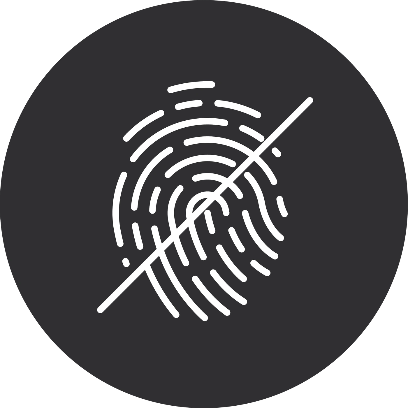 Fingerprint with a line through it, no biometric authentication allowed