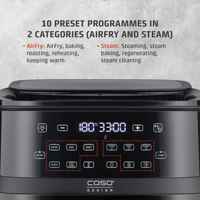 Air fryer with programs: AirFry, Bake, Roast, Reheat, Keep Warm, Steam, Regenerate, and Clean.