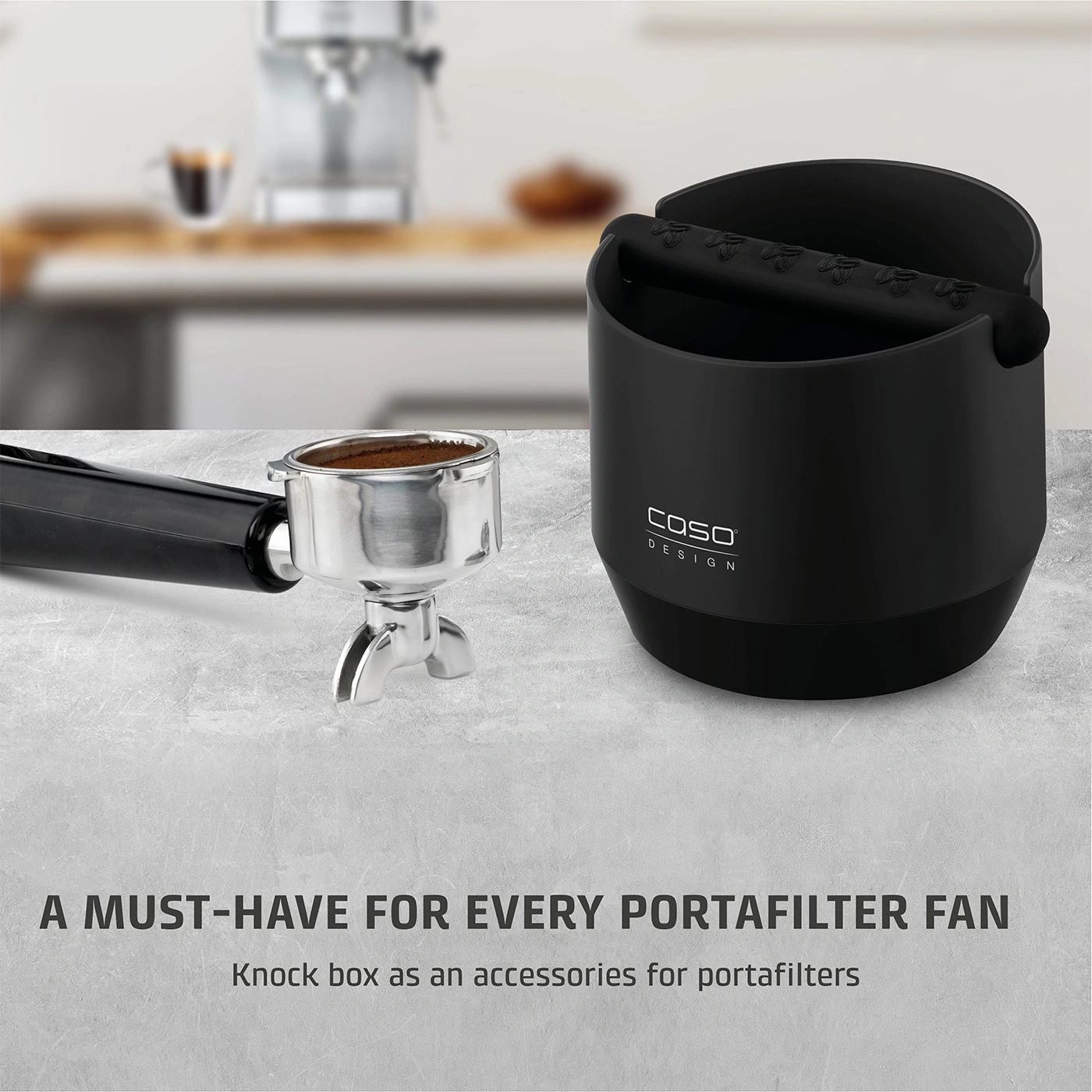 Coffee machine with knock box. A must-have for portafilter fans. Caso Design.