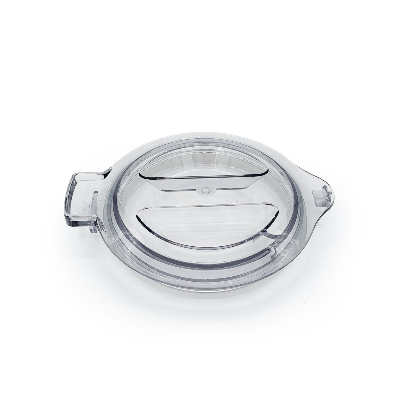 Transparent lid with handles, close-up shot, isolated on white background