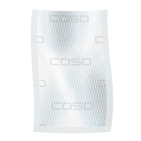 Transparent white object with diamond pattern and COS logo repeated.