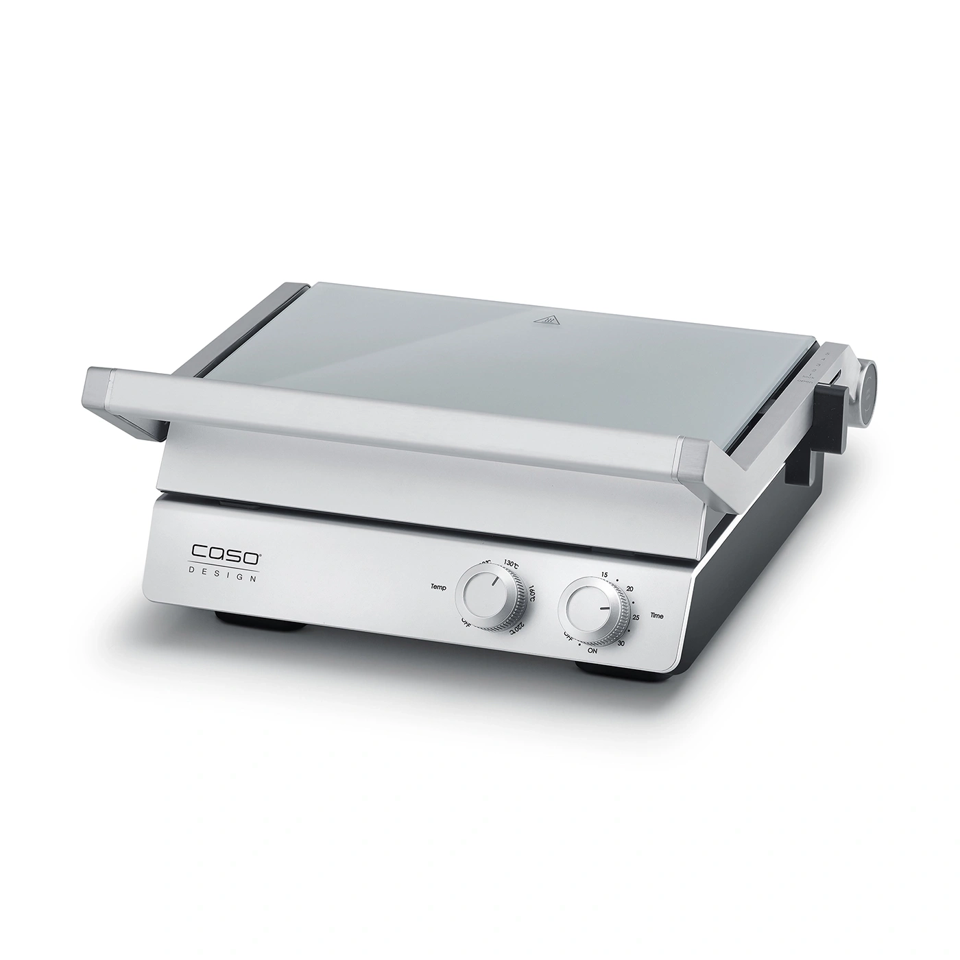 Electric contact grill with temperature and time settings, silver color
