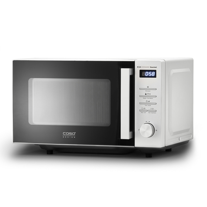 Mikrowelle, Caso Design, weiß, Keramik, Gourmet, Bedienfeld, Digitalanzeige, Küche, Gerät, Kochen, Essen