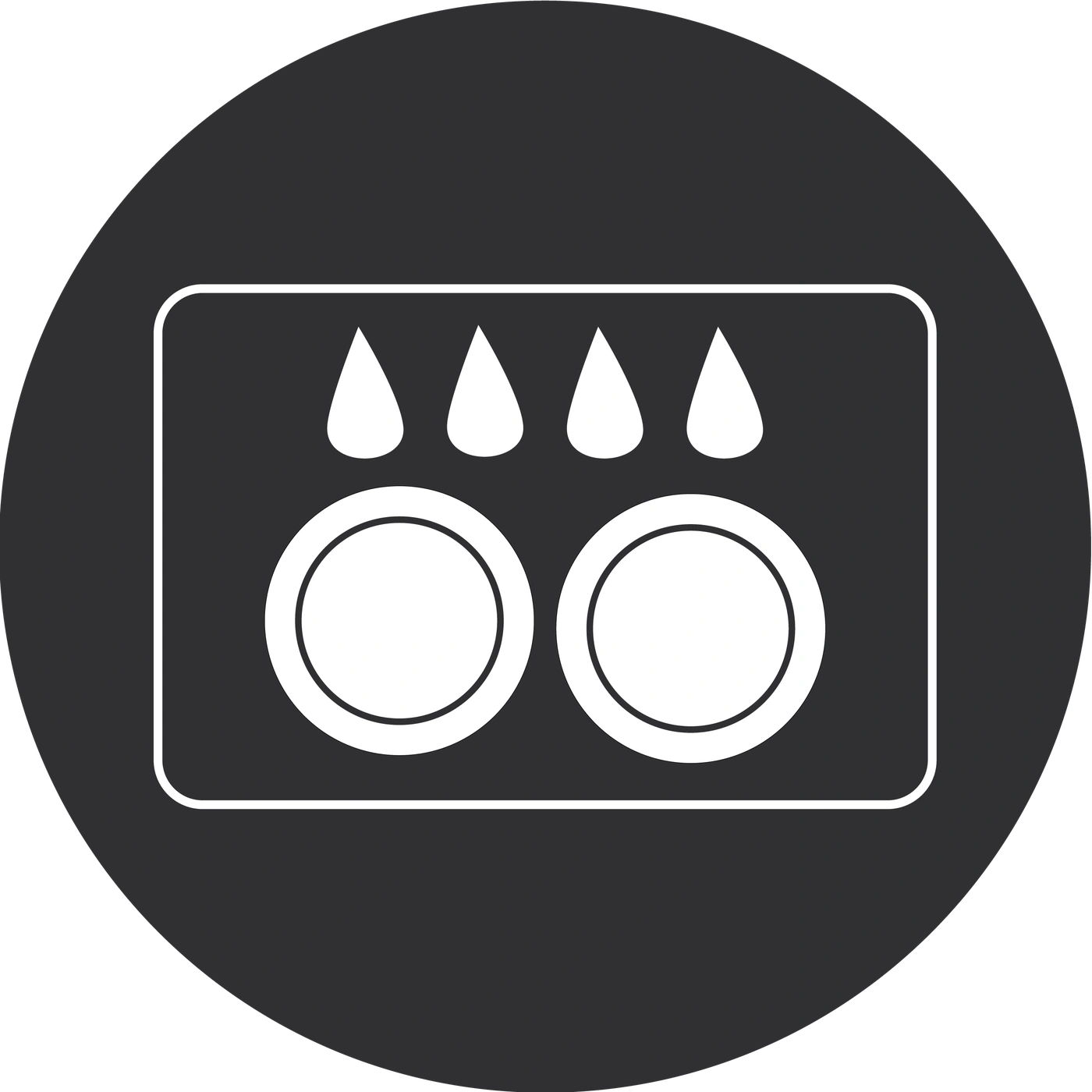 Symbol für Waschbecken mit Wasserhähnen und Wassertropfen, die herunterfallen