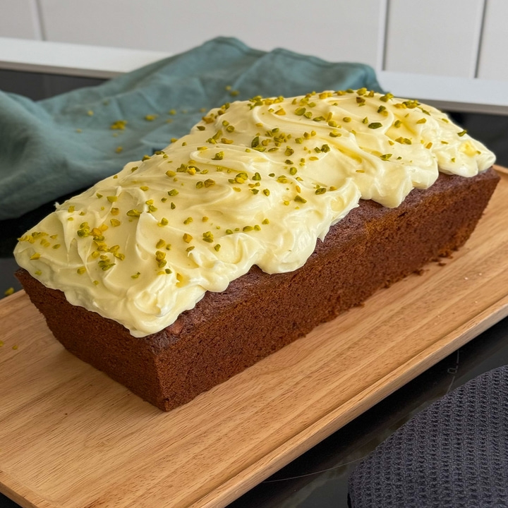 Karotten Kuchen auf einem Holzbrett