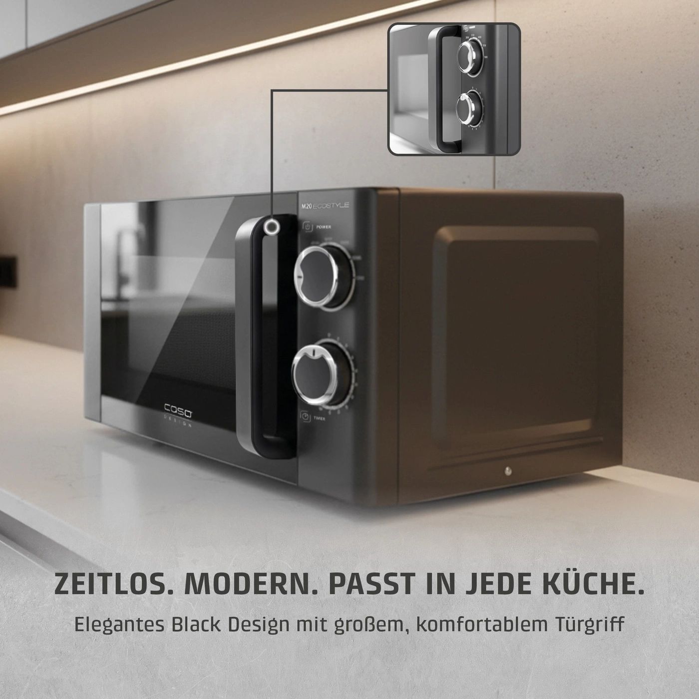 Zeitlos. Modern. Passt in jede Küche. Elegantes Black Design mit großem, komfortablem Türgriff.