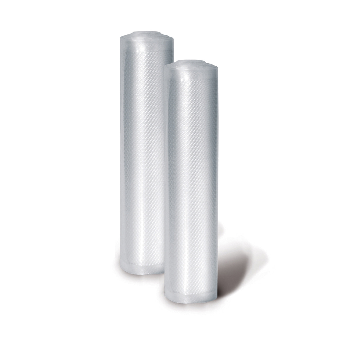 Two rolls of transparent vacuum bags, isolated on a white background.