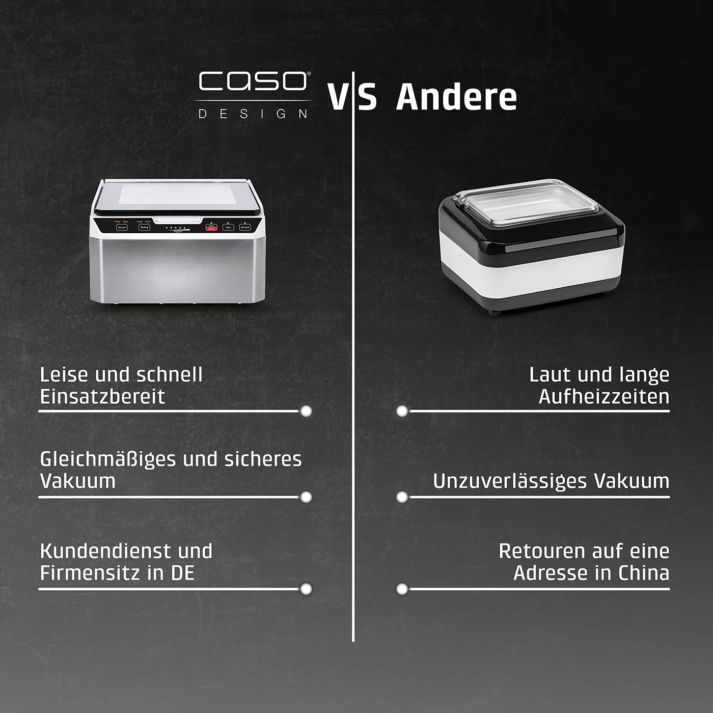 Vergleich von CASO Vakuumierer mit anderen Geräten.