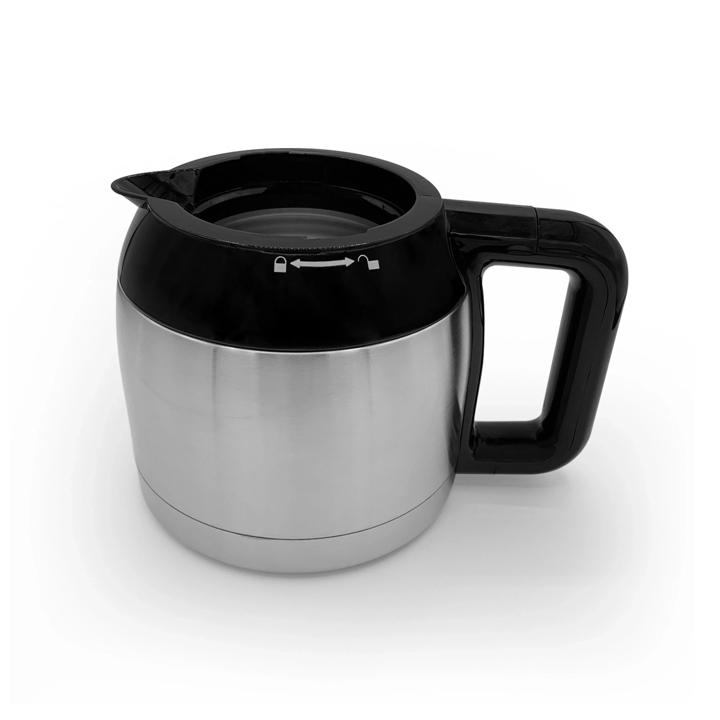 Coffee pot, stainless steel, black, handle, lid, isolated, beverage, kitchen, coffee machine