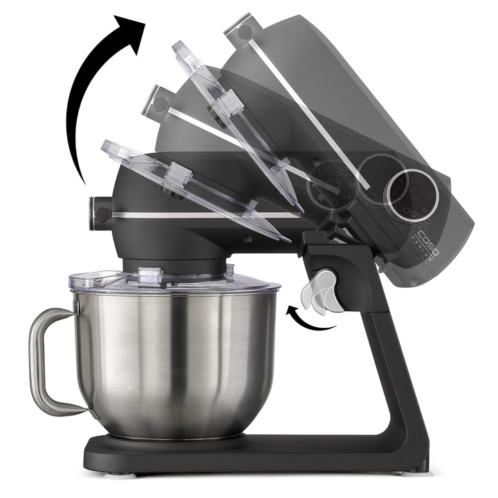 Küchenmaschine, schwarz, Edelstahl, Schüssel, Design, Pfeil, Heben, Drehen, Caso, Gerät, Kochen
