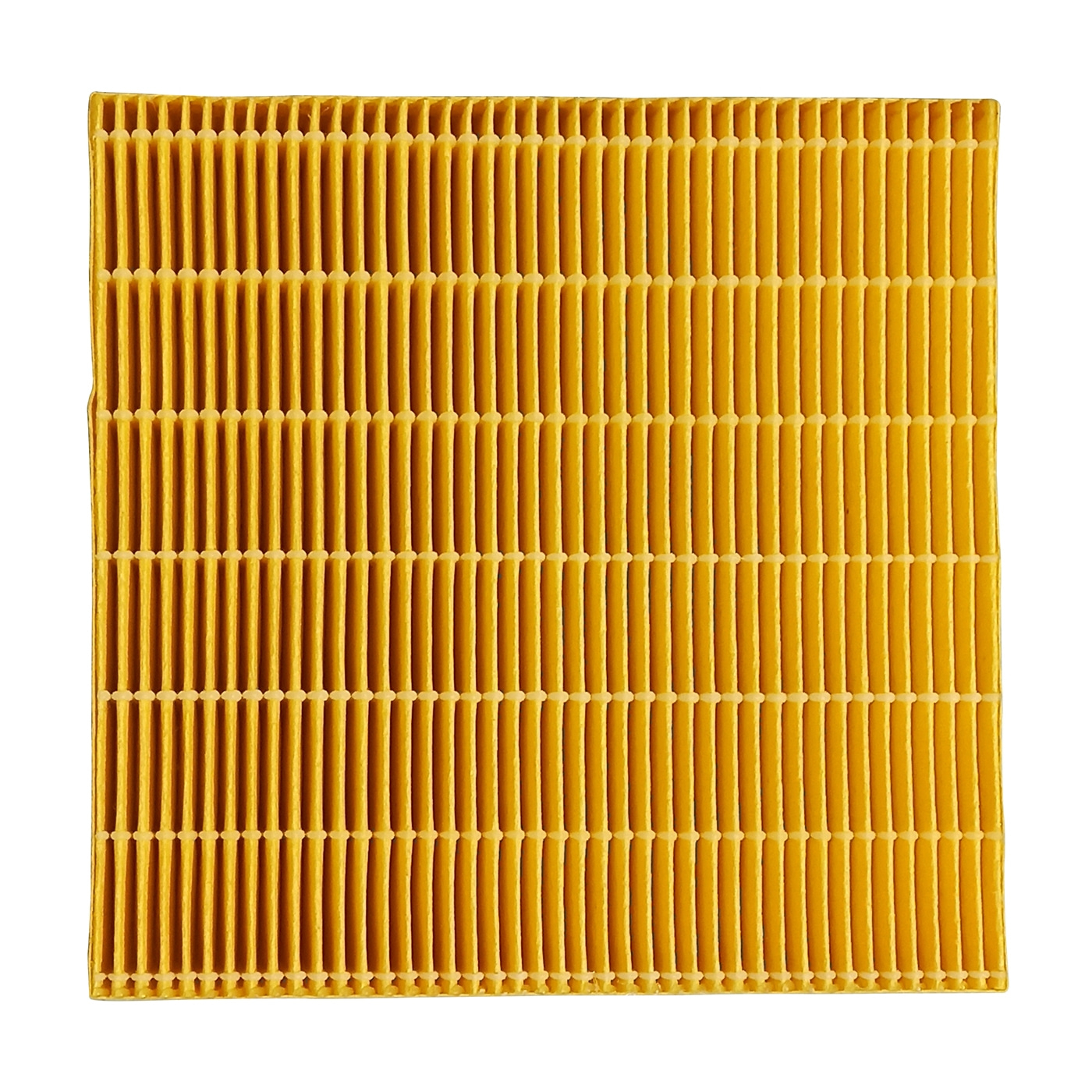 Gelber Filter mit vertikalen Falten, quadratisch, isoliert auf Weiß
