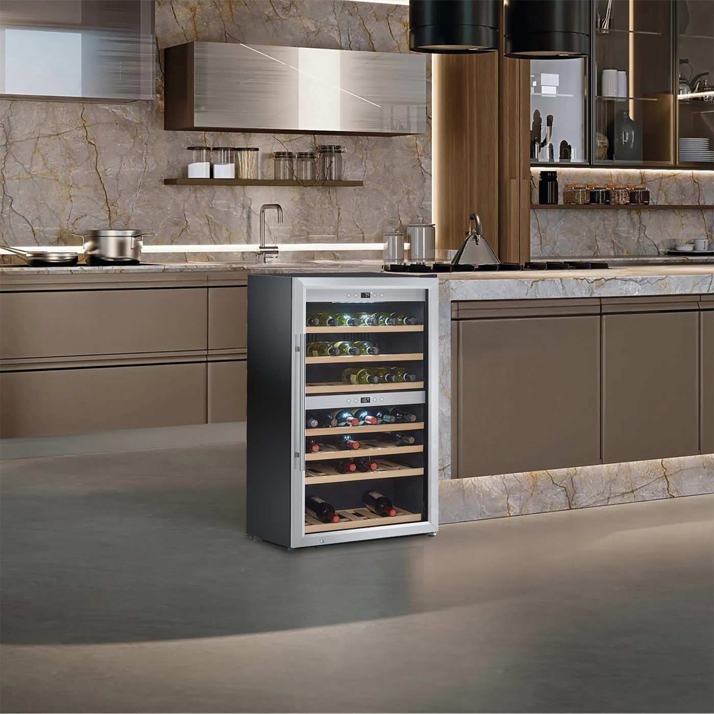 WineComfort 660 Smart Design wine cooler, for up to 66 bottles, 2 temperature zones
