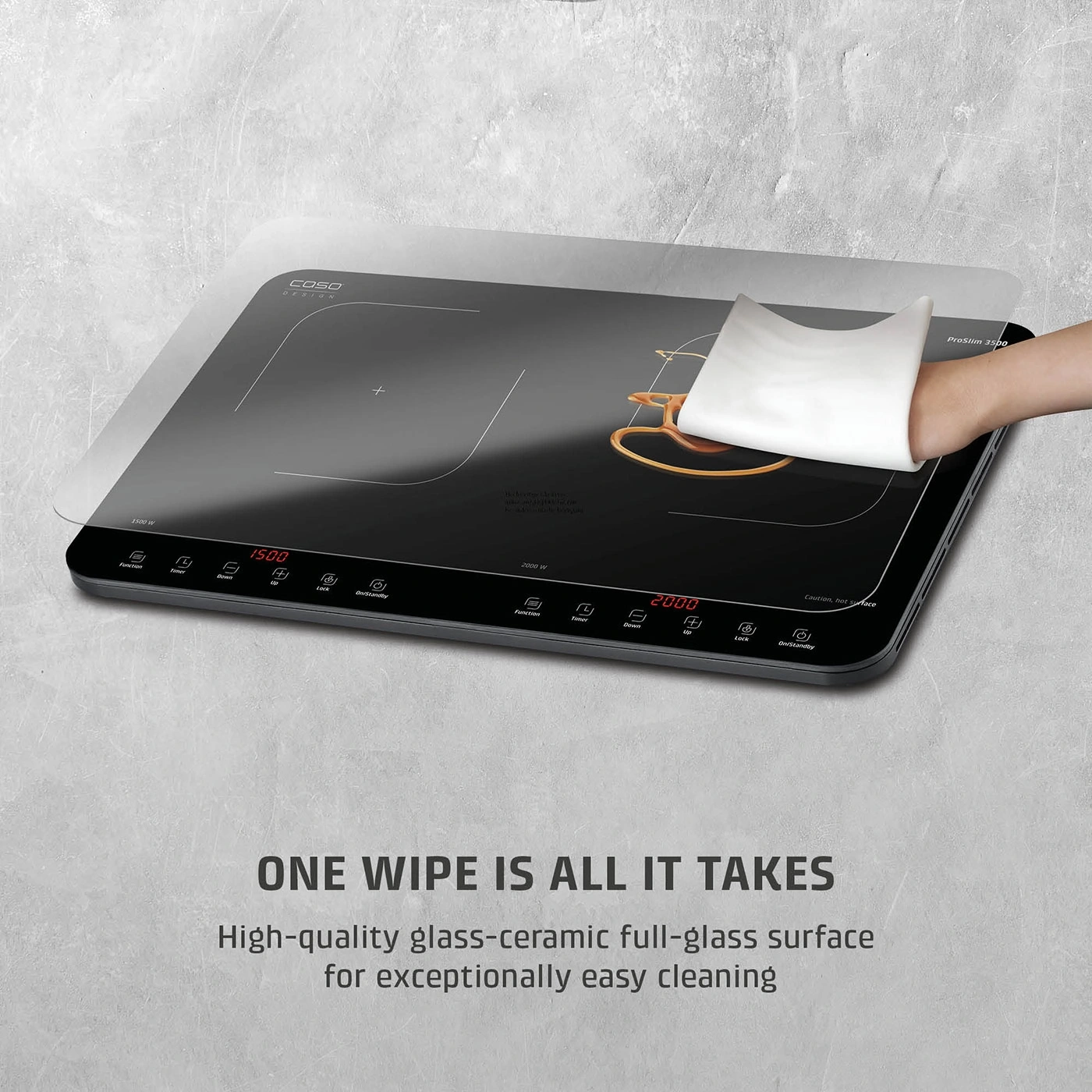 One wipe is enough, Glass Ceramic hob cleaned with cloth.