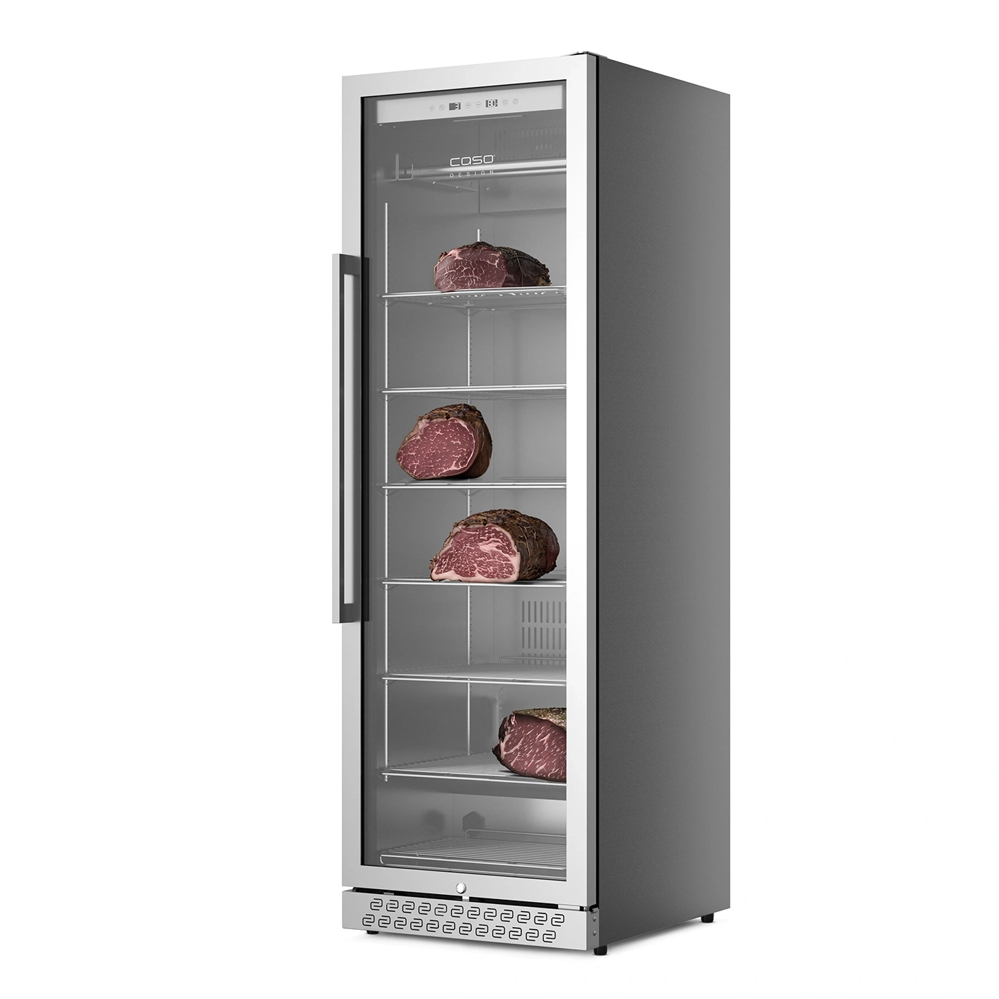 Dry aging fridge with meat, glass front, stainless steel, Caso Design