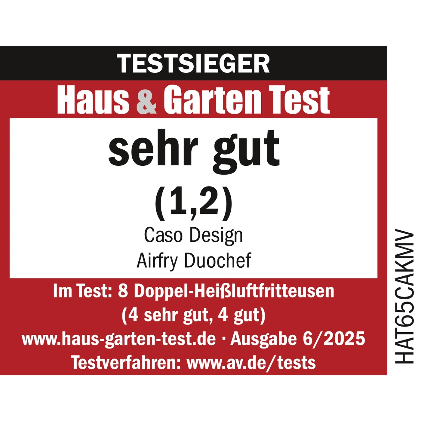 Testsieger Haus & Garten Test mit "sehr gut (1,2)" für Caso Design Airfry Duochef.