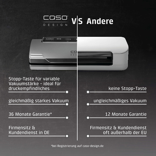 Vergleich von Caso Vakuumierer mit anderen: Funktionen, Garantie, Kundendienst.