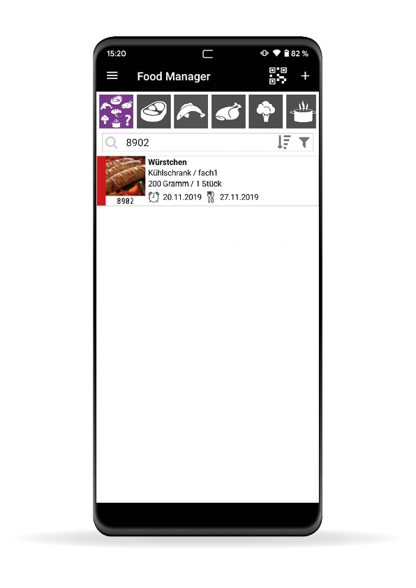 Lebensmittelverwaltung App mit Wurst und Datum
