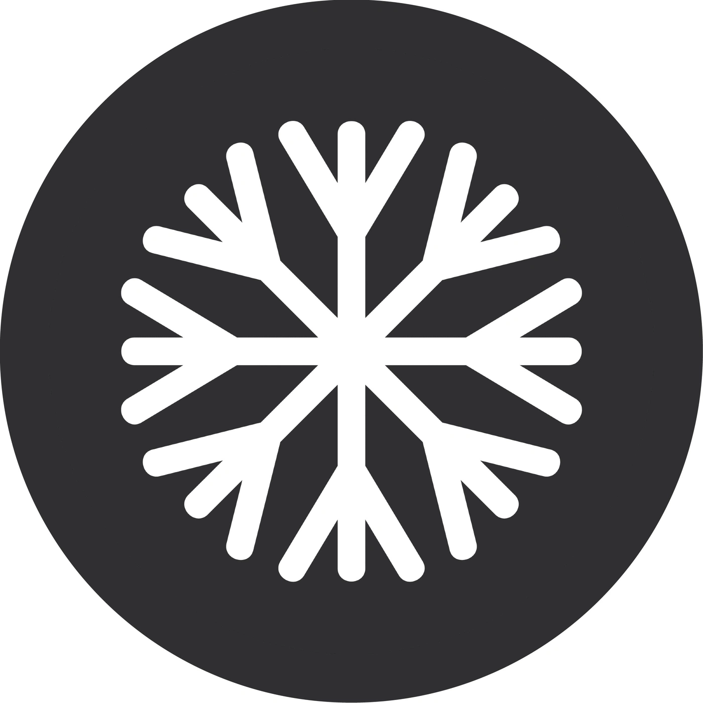Schneeflocke in einem dunklen Kreis, Symbol für Kälte und Winter.