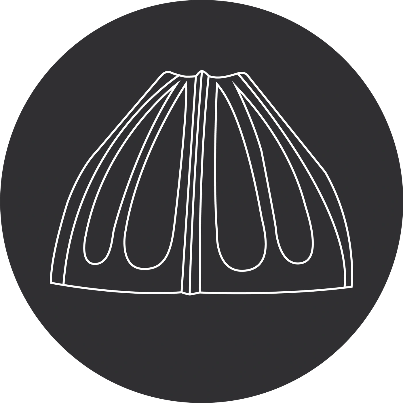 Abstract white tent design on a dark background inside a circle