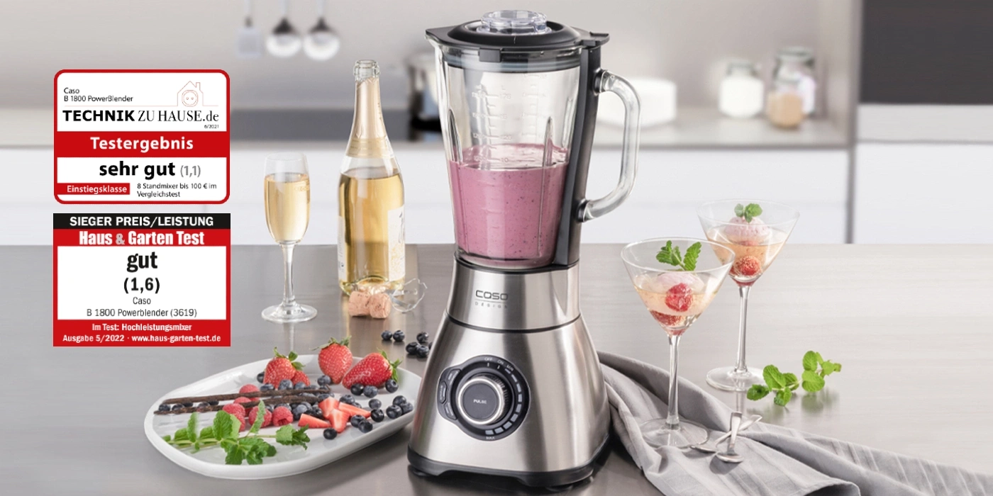 Blender mit Früchten und Cocktails, Bewertung sehr gut