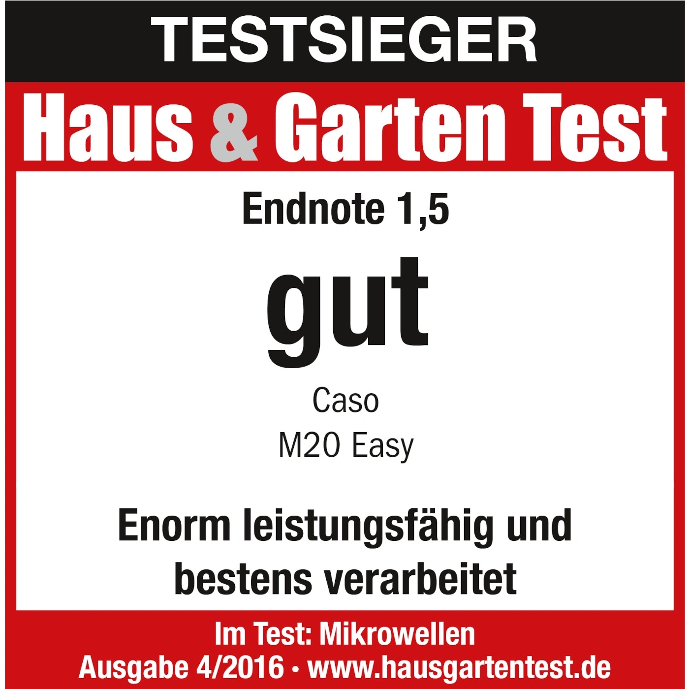 Test winner Haus & Garten Test, grade 1.5, good, Caso M20 Easy, microwave test