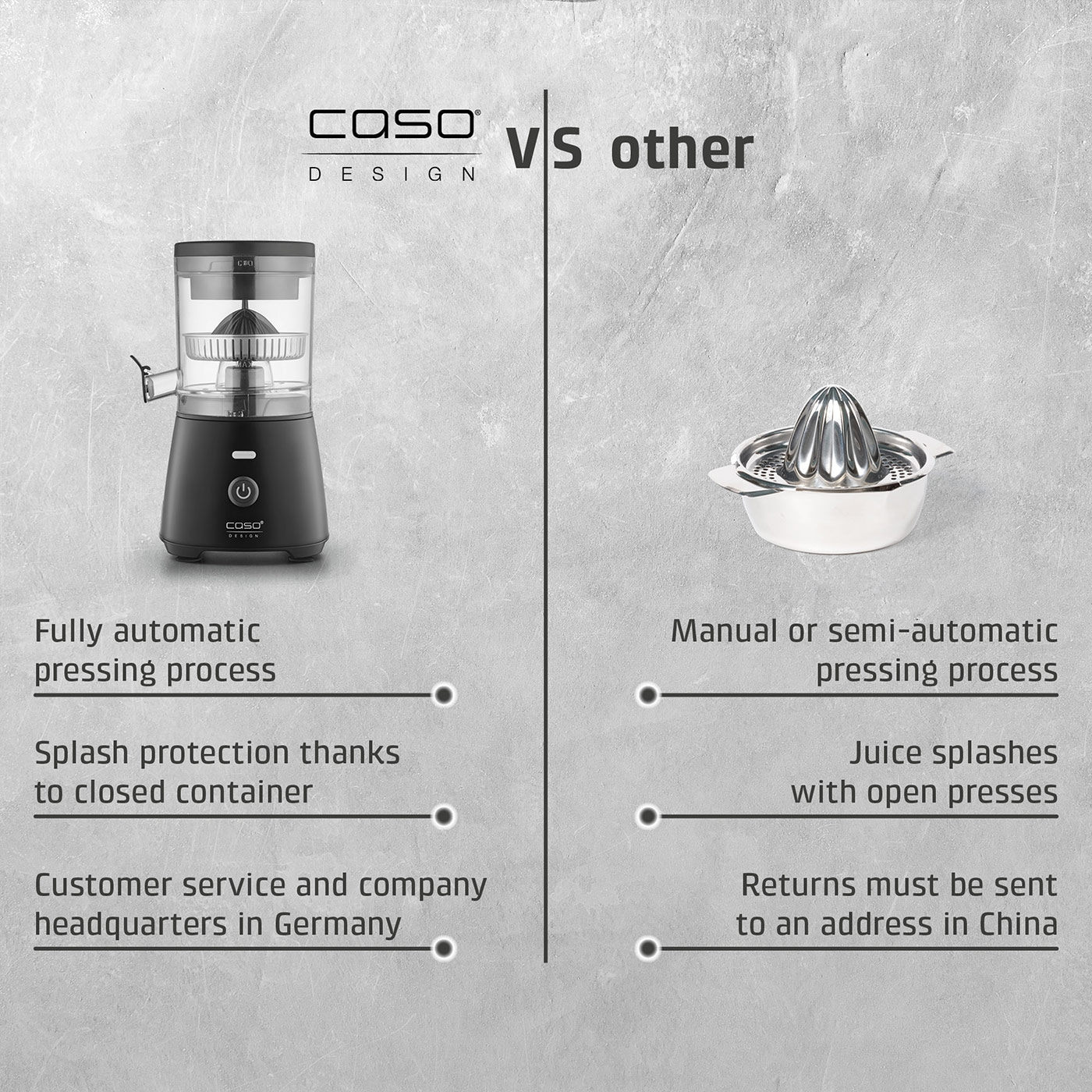 Caso Design juicer compared to other juicers.